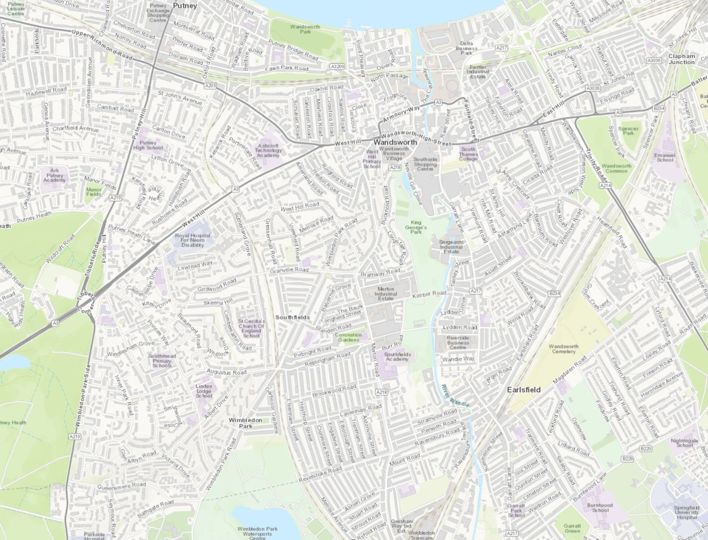 Old LONDON map 1877 Wandsworth, Wimbledon and Putney Hill Sheet 17