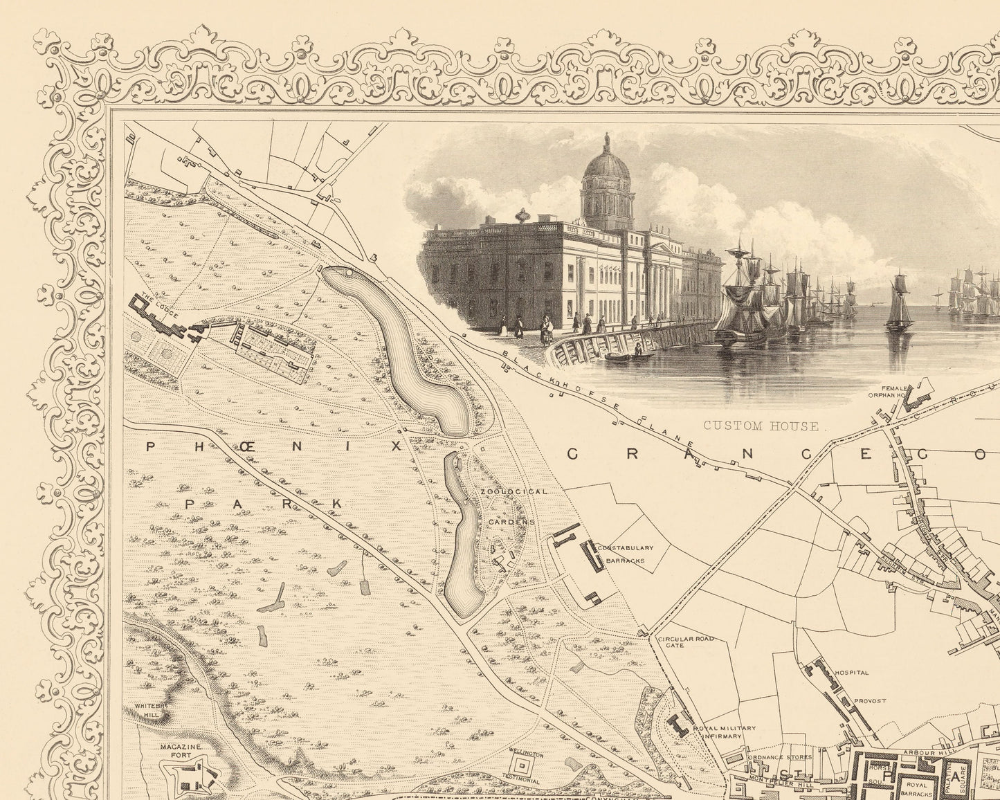 Vintage DUBLIN map c.1851 by John Tallis exceptional reproduction