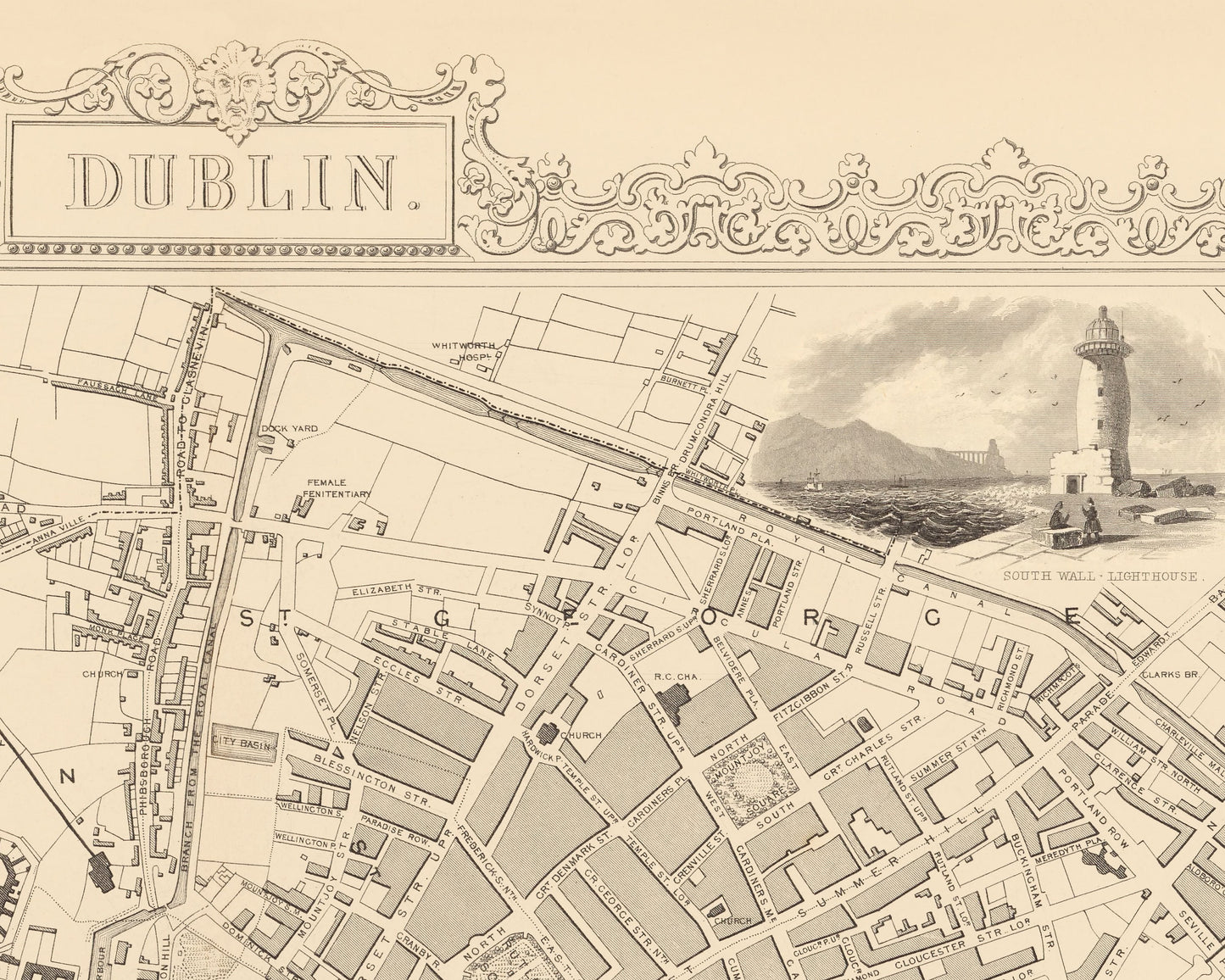 Vintage DUBLIN map c.1851 by John Tallis exceptional reproduction