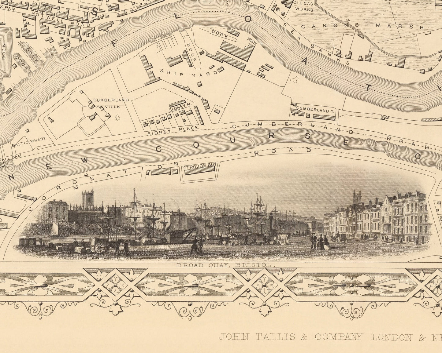 Victorian BRISTOL and Clifton map c.1851 by Tallis fine reproduction