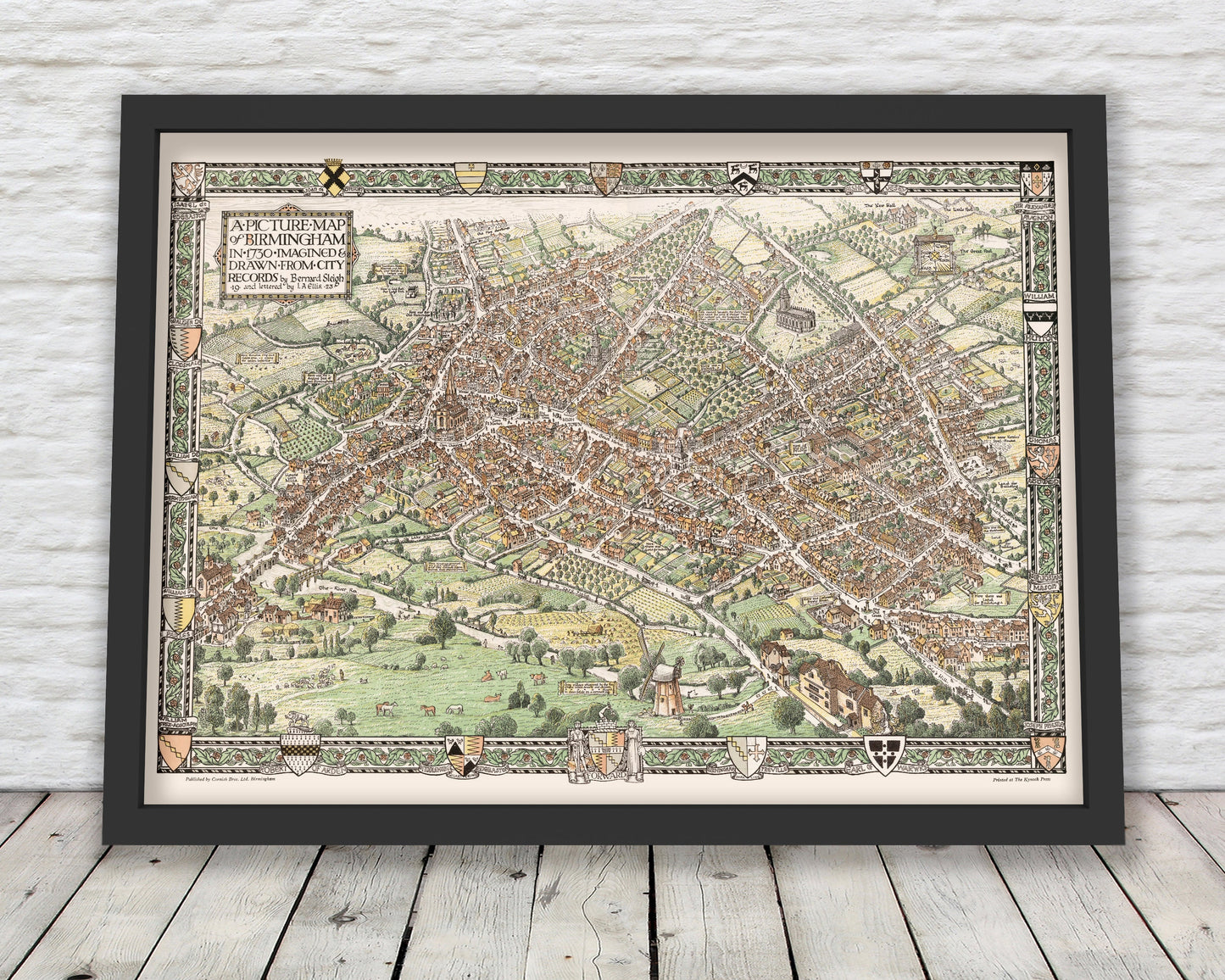 BIRMINGHAM Pictorial Map as imagined 1730, Bernard Sleigh 1923