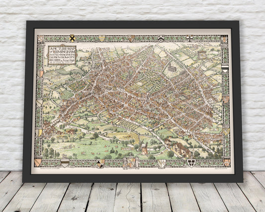 BIRMINGHAM Pictorial Map as imagined 1730, Bernard Sleigh 1923