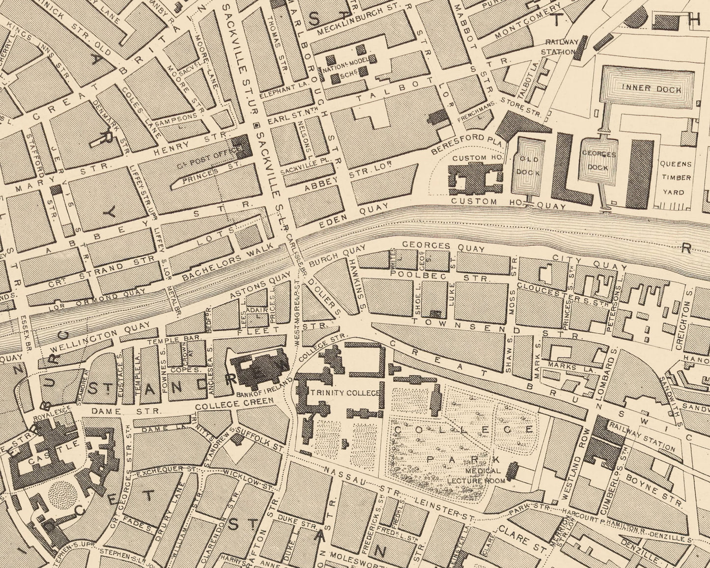 Vintage DUBLIN map c.1851 by John Tallis exceptional reproduction
