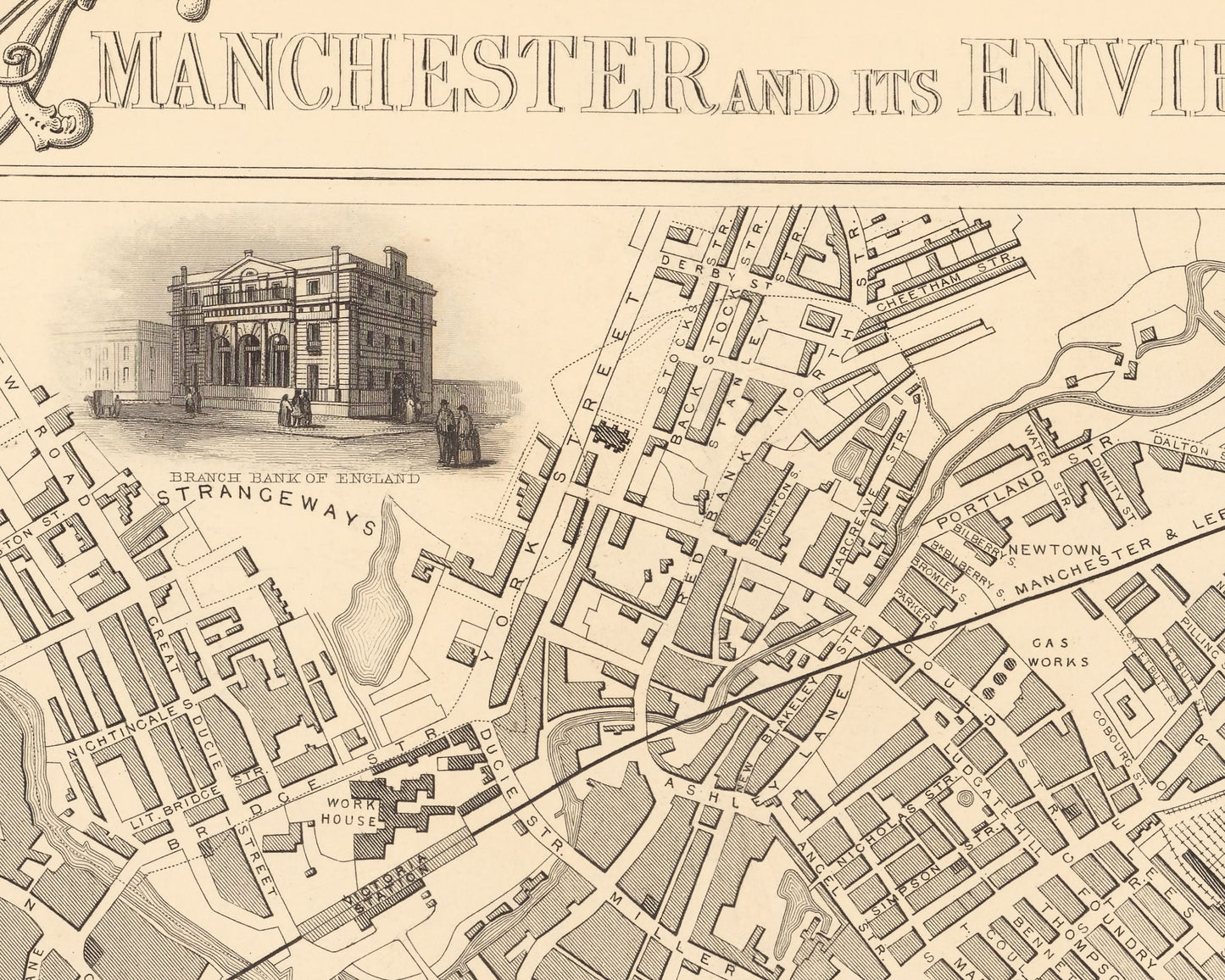 Victorian MANCHESTER and its Envrions map 1851 John Tallis