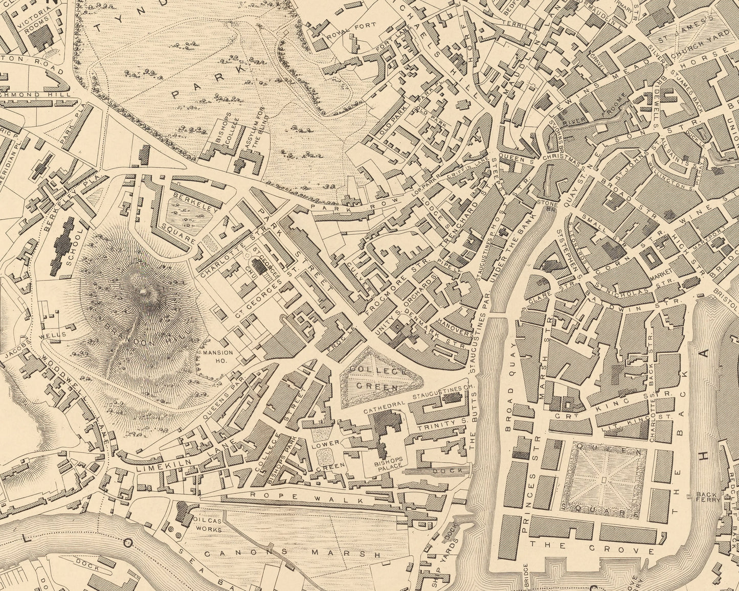 Victorian BRISTOL and Clifton map c.1851 by Tallis fine reproduction
