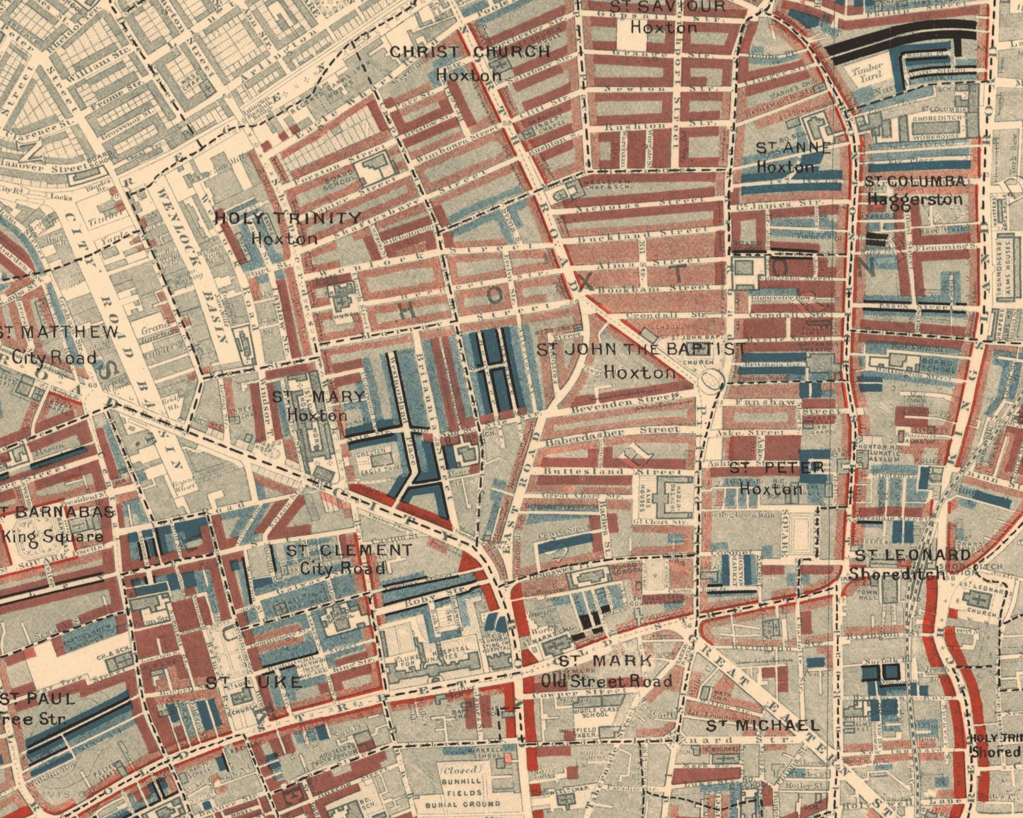 LONDON poverty Map Westminster, City, Islington 1898-9 Charles Booth