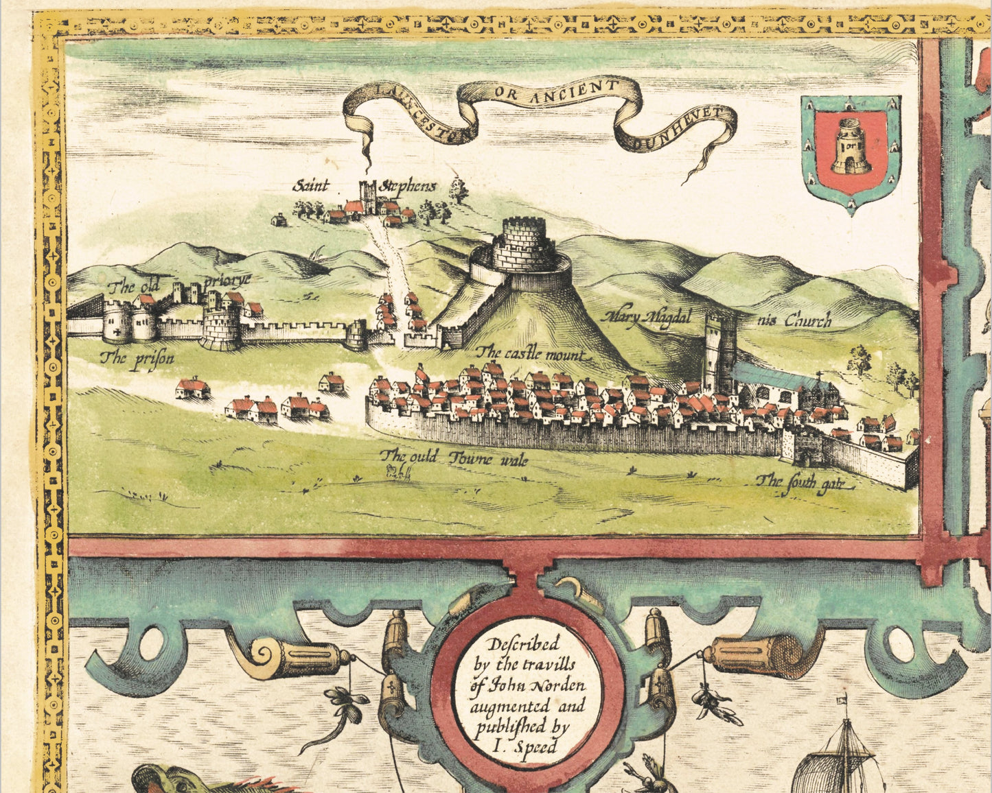 Rare Old CORNWALL map 1611 by John Speed - St Ives Penzance Lands End