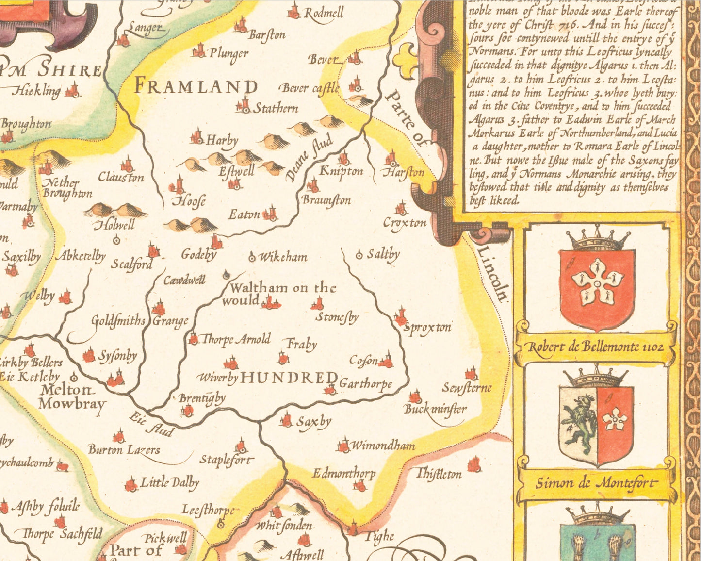 Old LEICESTERSHIRE map John Speed 1611 - Leicester Loughborough