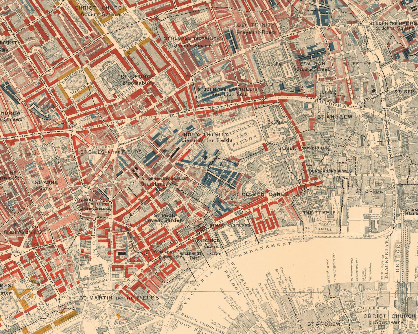 LONDON poverty Map Westminster, City, Islington 1898-9 Charles Booth