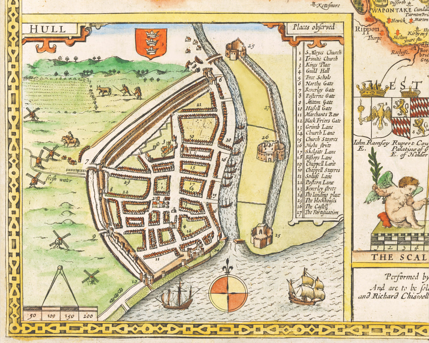 YORKSHIRE North and East Ridings Map John Speed 1676 Richmond Hull