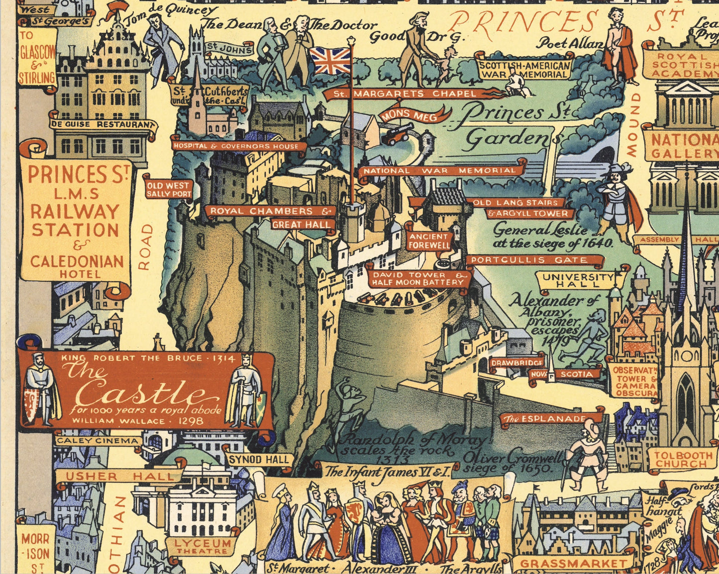 EDINBURGH map by Kerry Lee 1947 "The Auld Reekie of History & Romance"