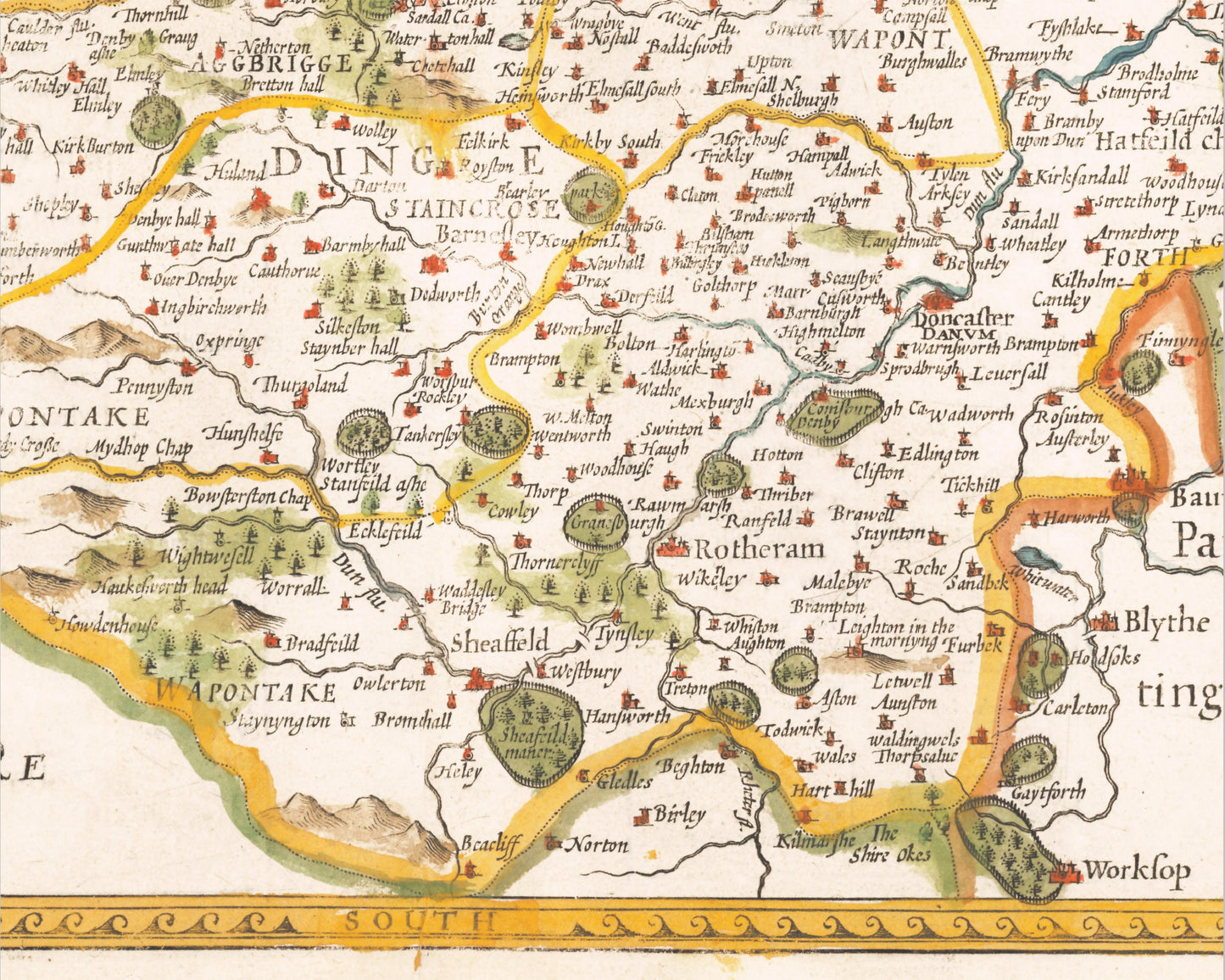 West Riding of YORKSHIRE Vintage Map by John Speed 1610 Leeds Bradford