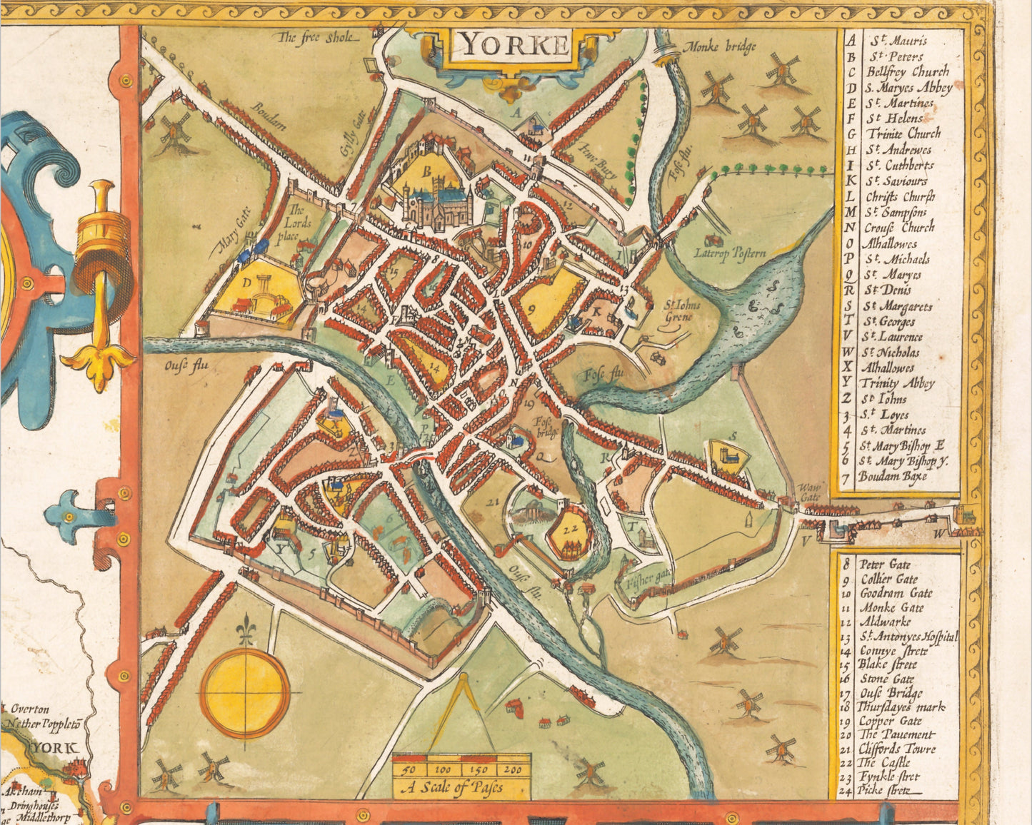 West Riding of YORKSHIRE Vintage Map by John Speed 1610 Leeds Bradford
