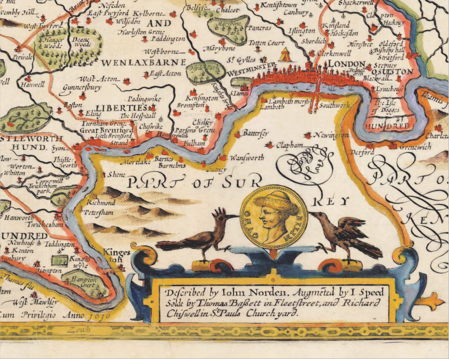 MIDDLESEX old Map in 1611 by John Speed - City of London, Westminster
