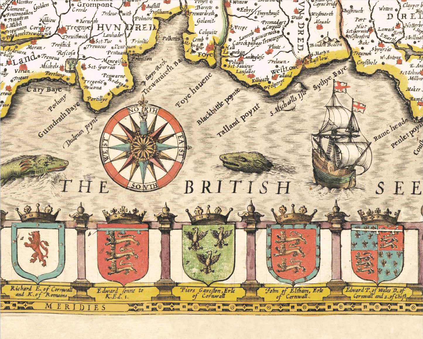 Rare Old CORNWALL map 1611 by John Speed - St Ives Penzance Lands End