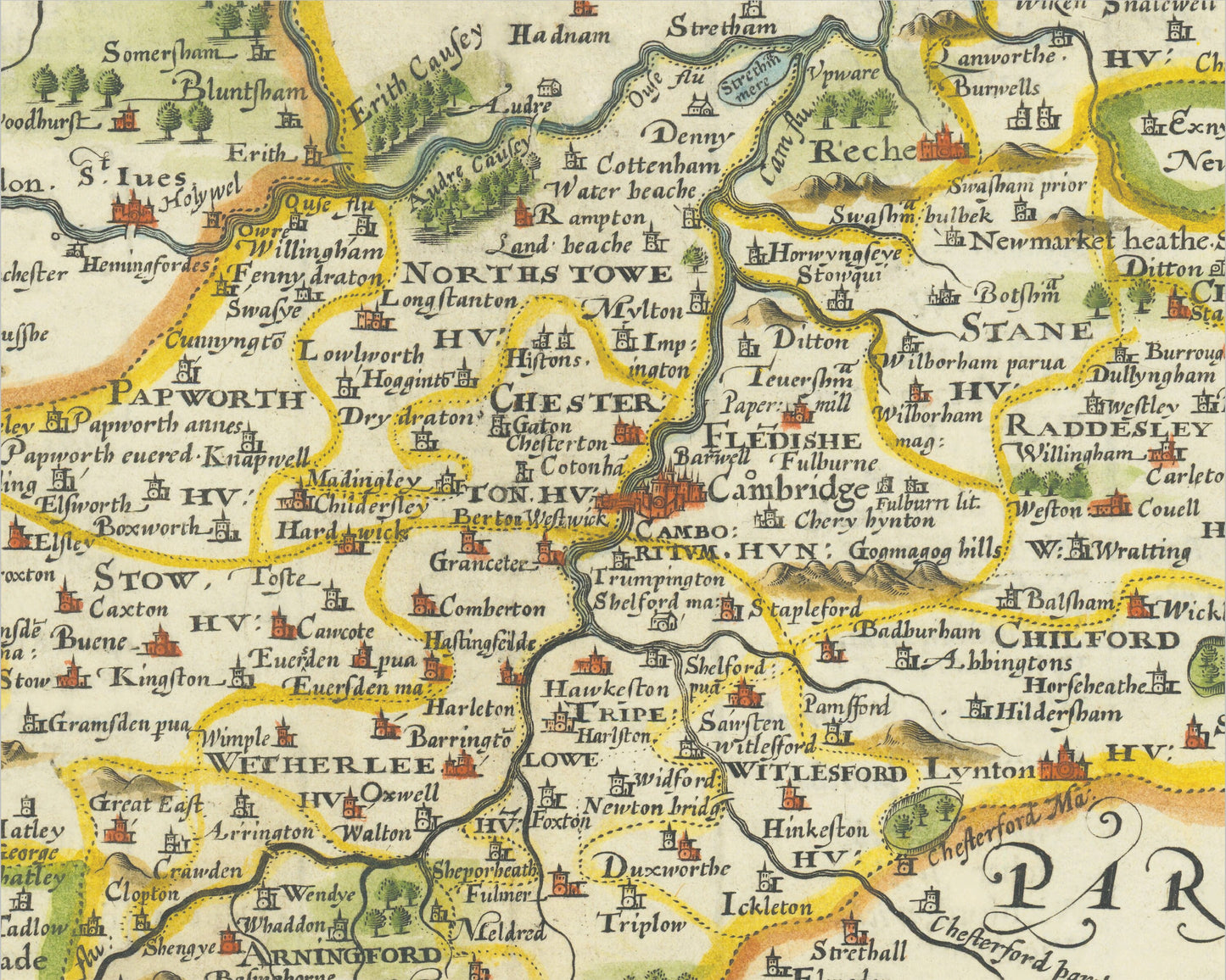 CAMBRIDGESHIRE Map Speed 1611 Cambridge Peterborough Ely Huntingdon