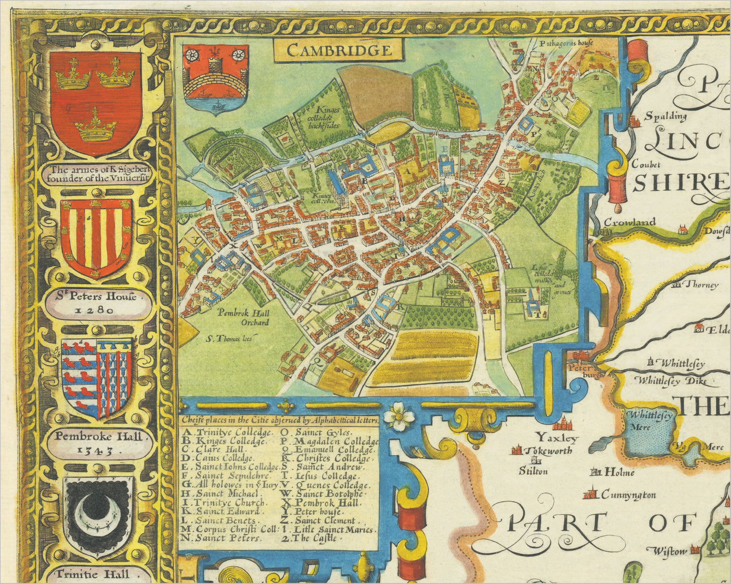 CAMBRIDGESHIRE Map Speed 1611 Cambridge Peterborough Ely Huntingdon