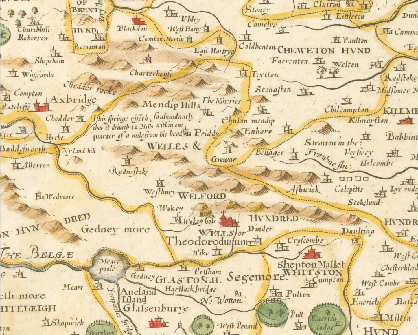 Old SOMERSET map John Speed 1611 Bath Taunton Glastonbury Portishead