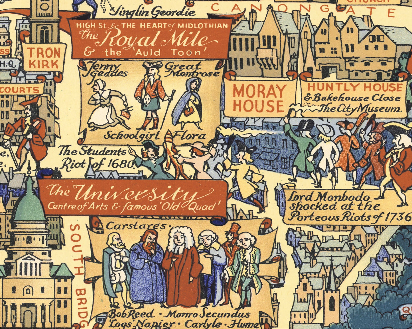 EDINBURGH map by Kerry Lee 1947 "The Auld Reekie of History & Romance"