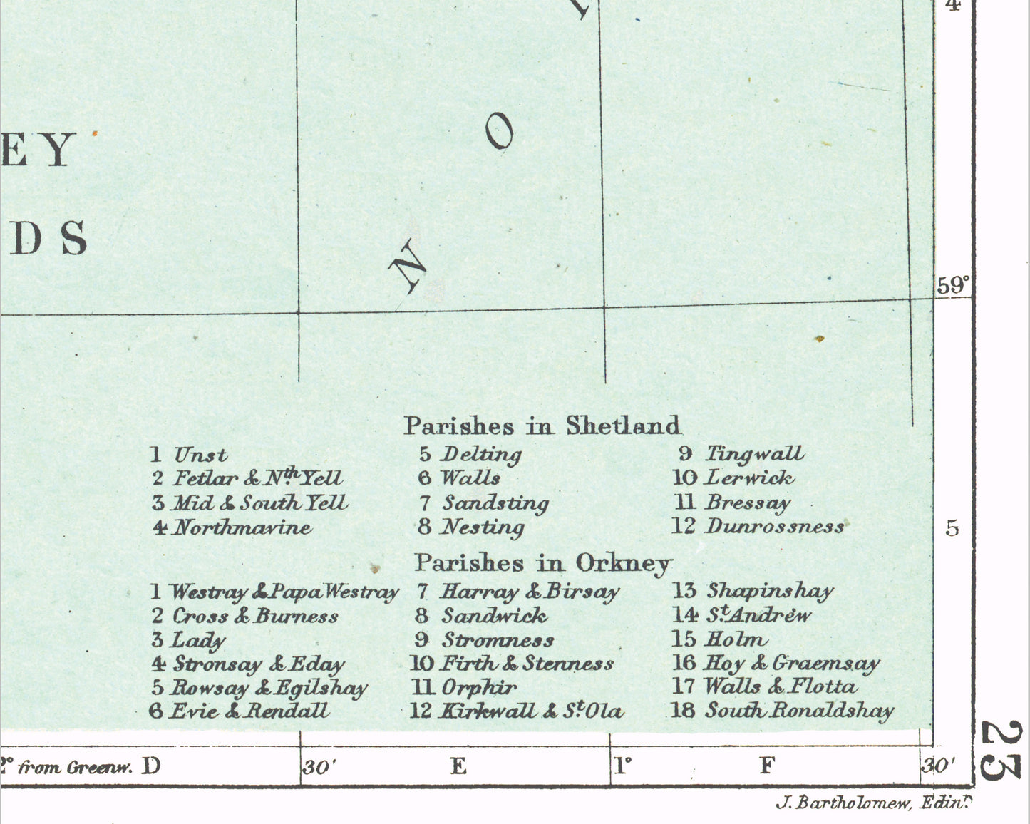 ORKNEY and SHETLAND Islands Map 1886 Yell Bresay Sanday Westray Unst