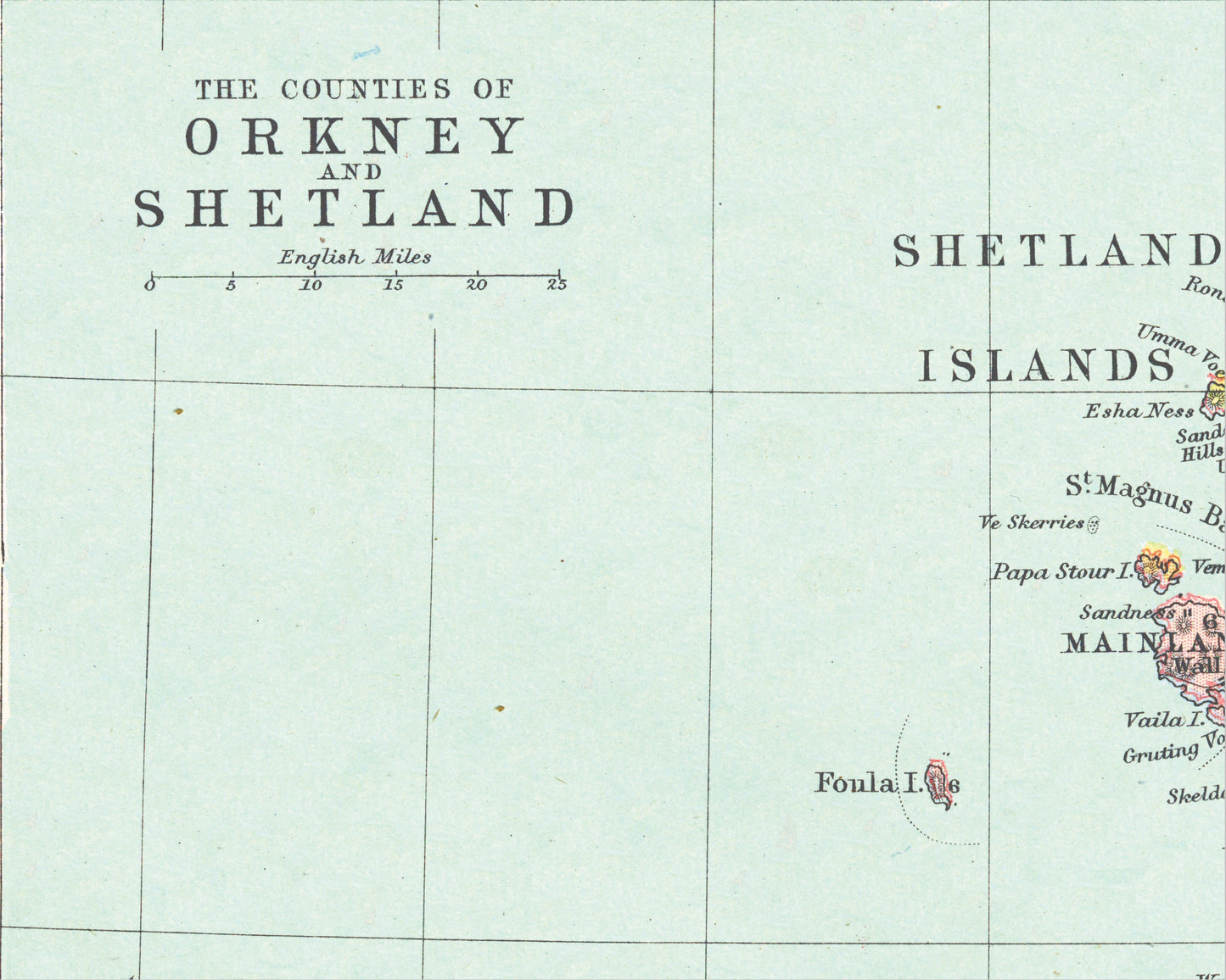 ORKNEY and SHETLAND Islands Map 1886 Yell Bresay Sanday Westray Unst