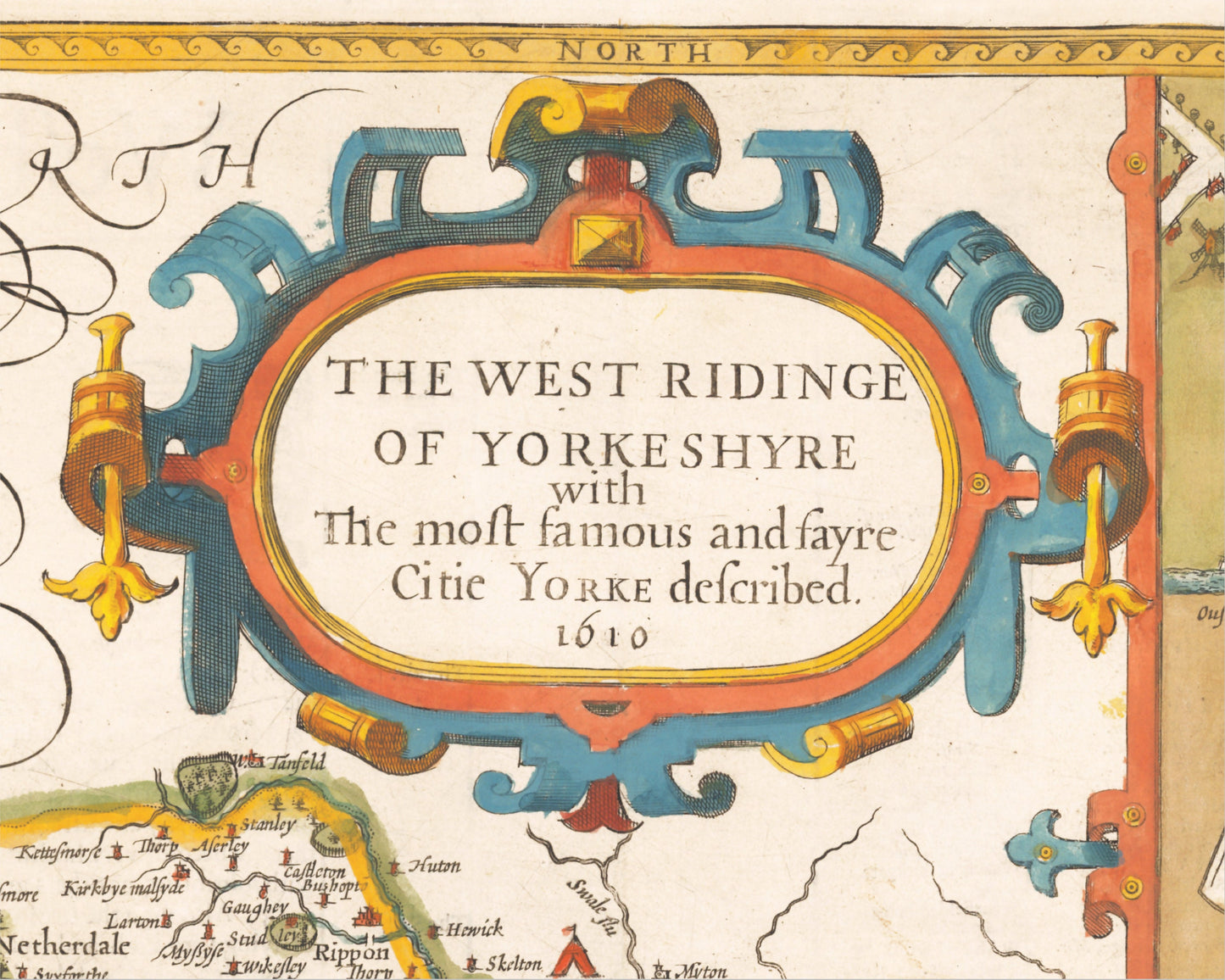 West Riding of YORKSHIRE Vintage Map by John Speed 1610 Leeds Bradford