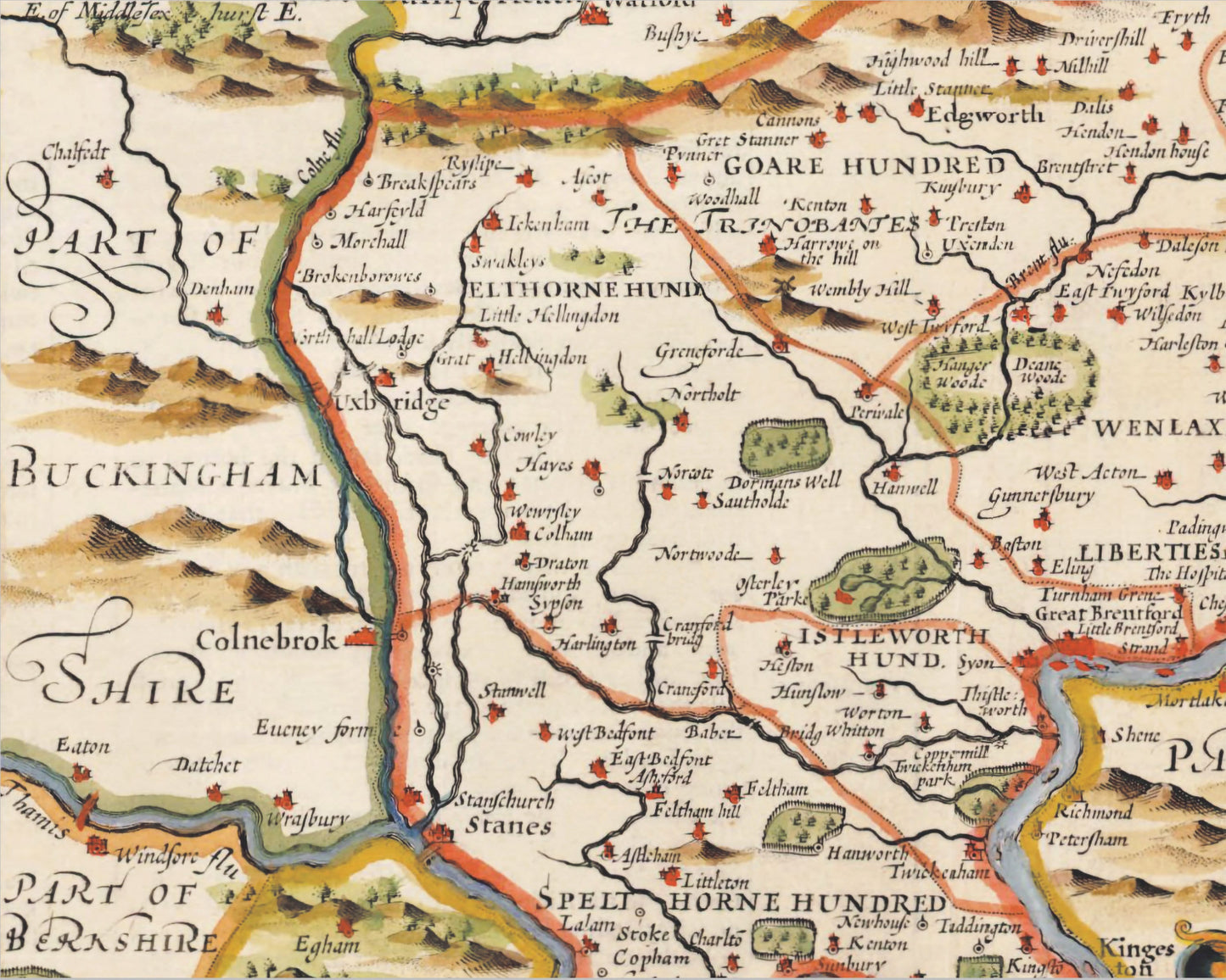 MIDDLESEX old Map in 1611 by John Speed - City of London, Westminster