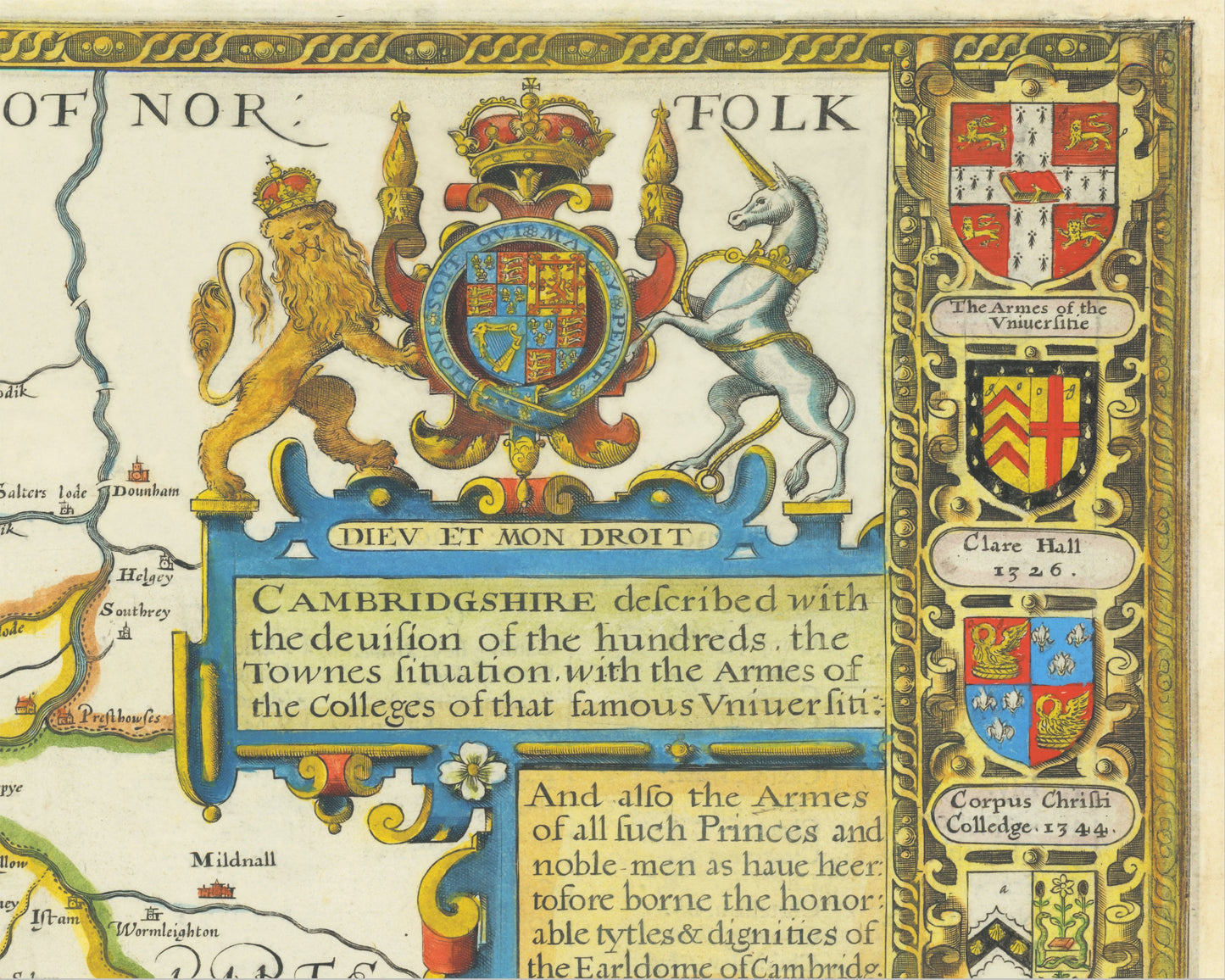 CAMBRIDGESHIRE Map Speed 1611 Cambridge Peterborough Ely Huntingdon