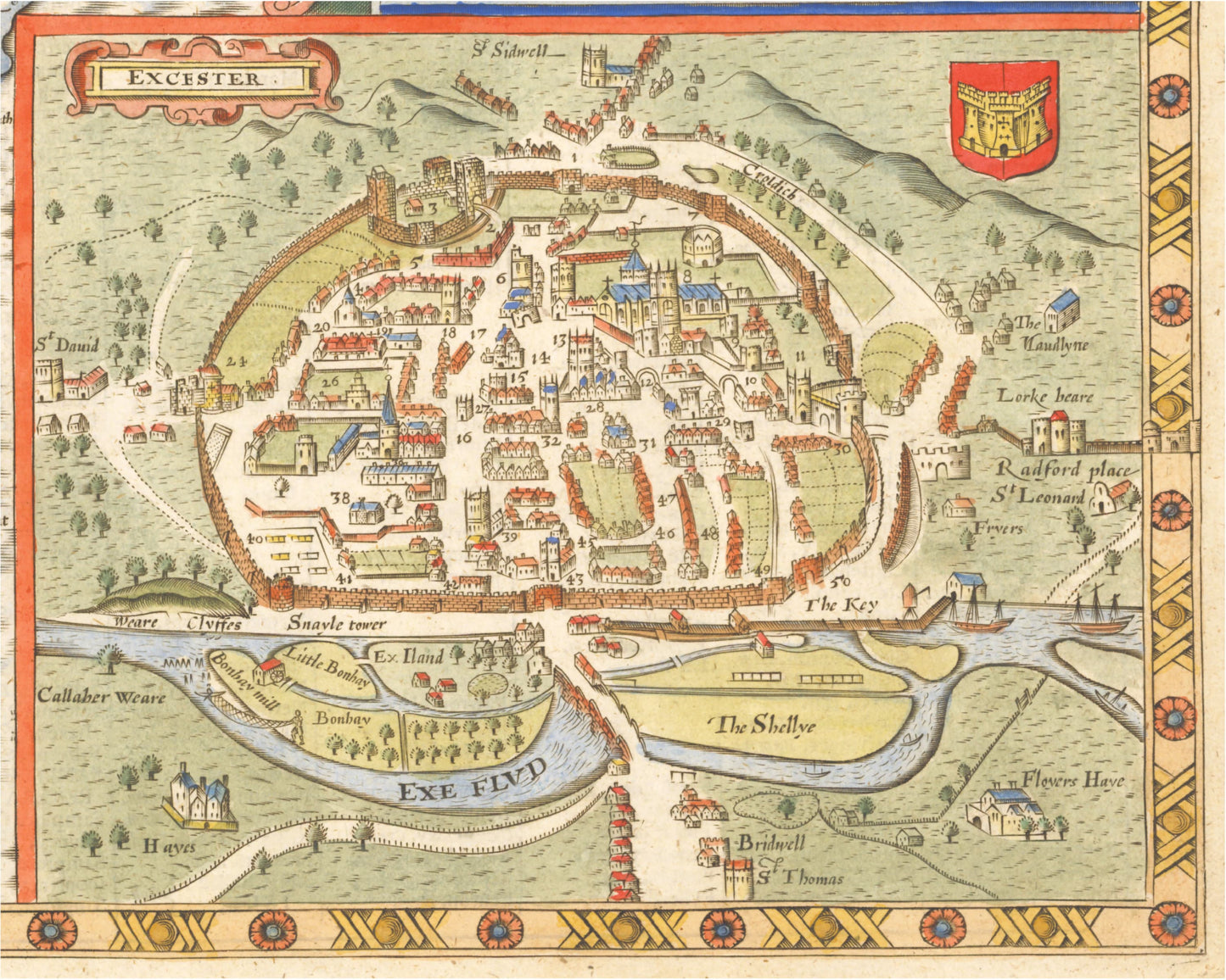 Old DEVON Map John Speed in 1611 Exeter Plymouth Devonshire Dartmouth