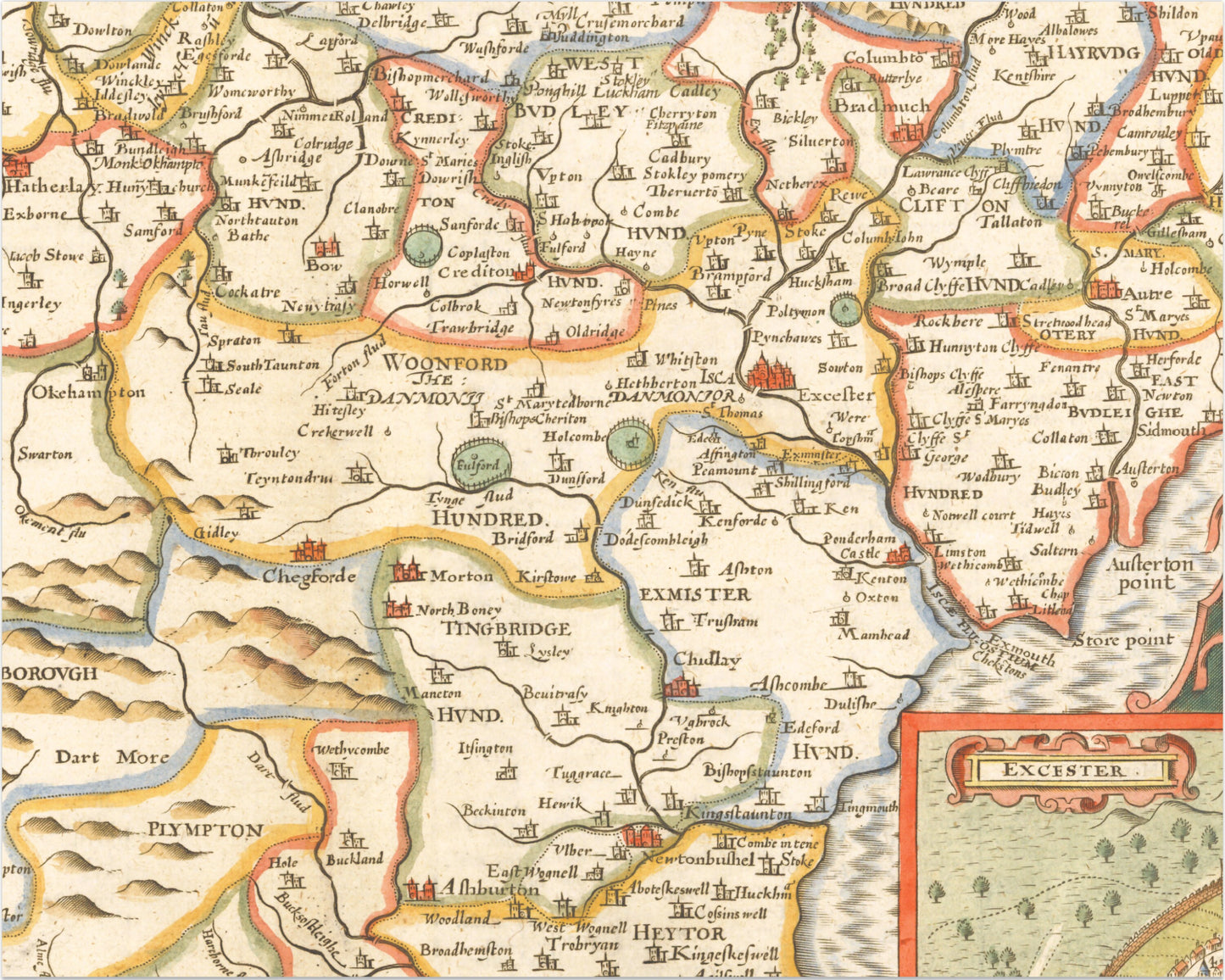 Old DEVON Map John Speed in 1611 Exeter Plymouth Devonshire Dartmouth