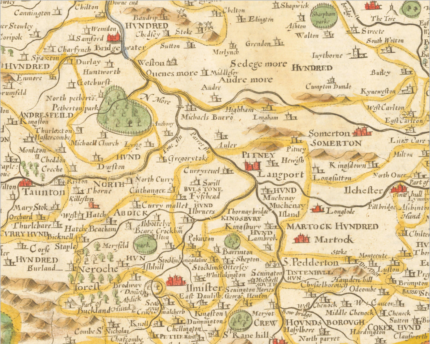 Old SOMERSET map John Speed 1611 Bath Taunton Glastonbury Portishead