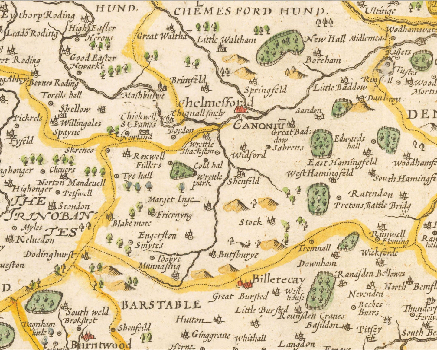 Old ESSEX map John Speed 1610 Southend Romford Colchester Chelmsford