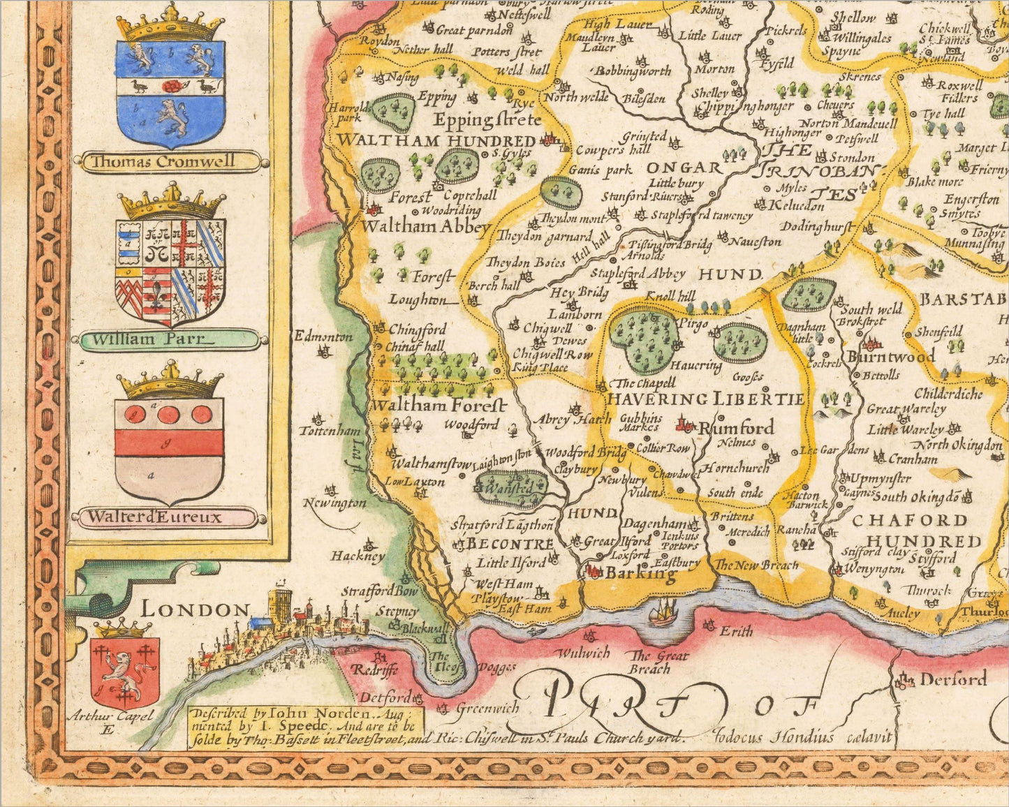 Old ESSEX map John Speed 1610 Southend Romford Colchester Chelmsford
