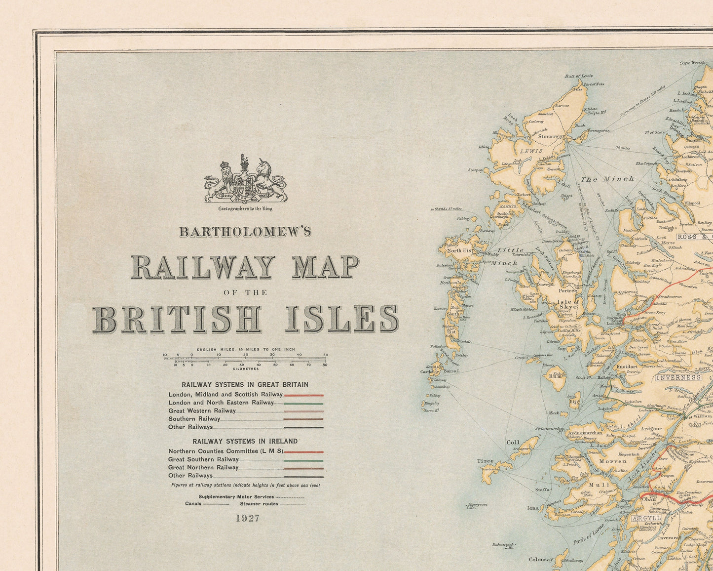 Rare Bartholomew's RAILWAY Map of the British Isles 1927
