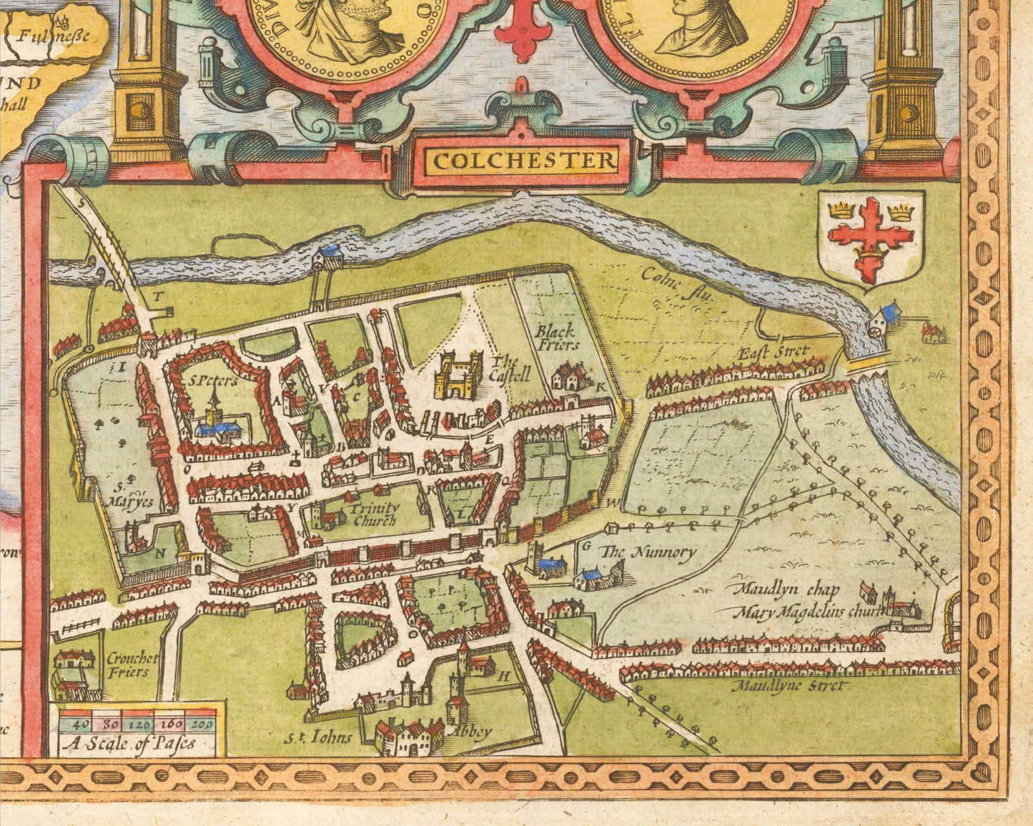 Old ESSEX map John Speed 1610 Southend Romford Colchester Chelmsford