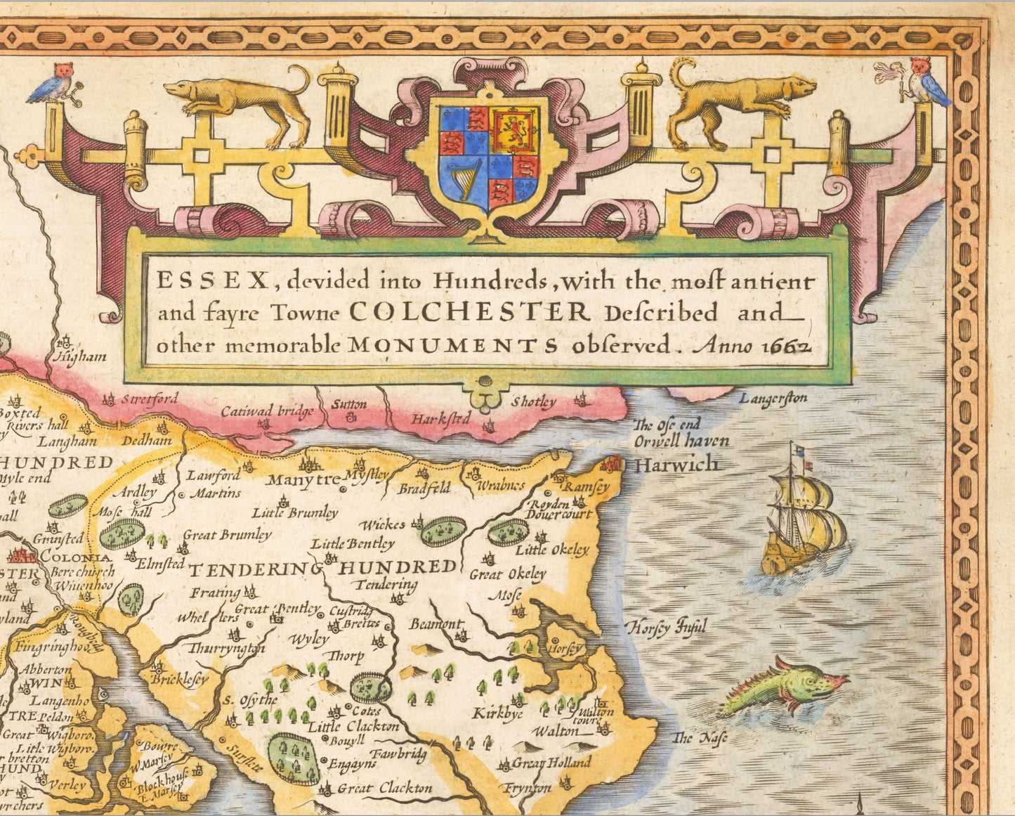 Old ESSEX map John Speed 1610 Southend Romford Colchester Chelmsford