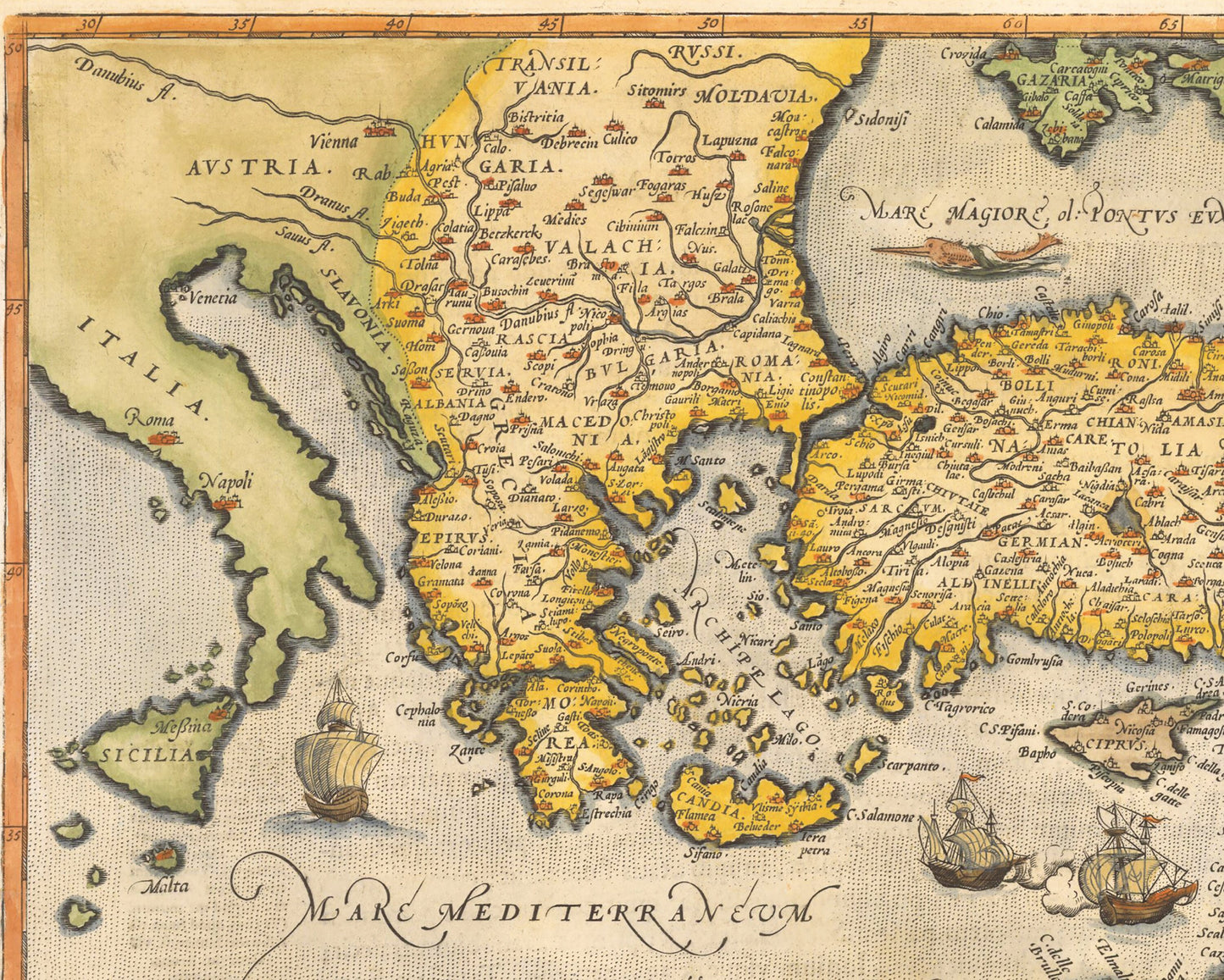 Rare Old TURKISH Empire Map by Abraham Ortelius 1570
