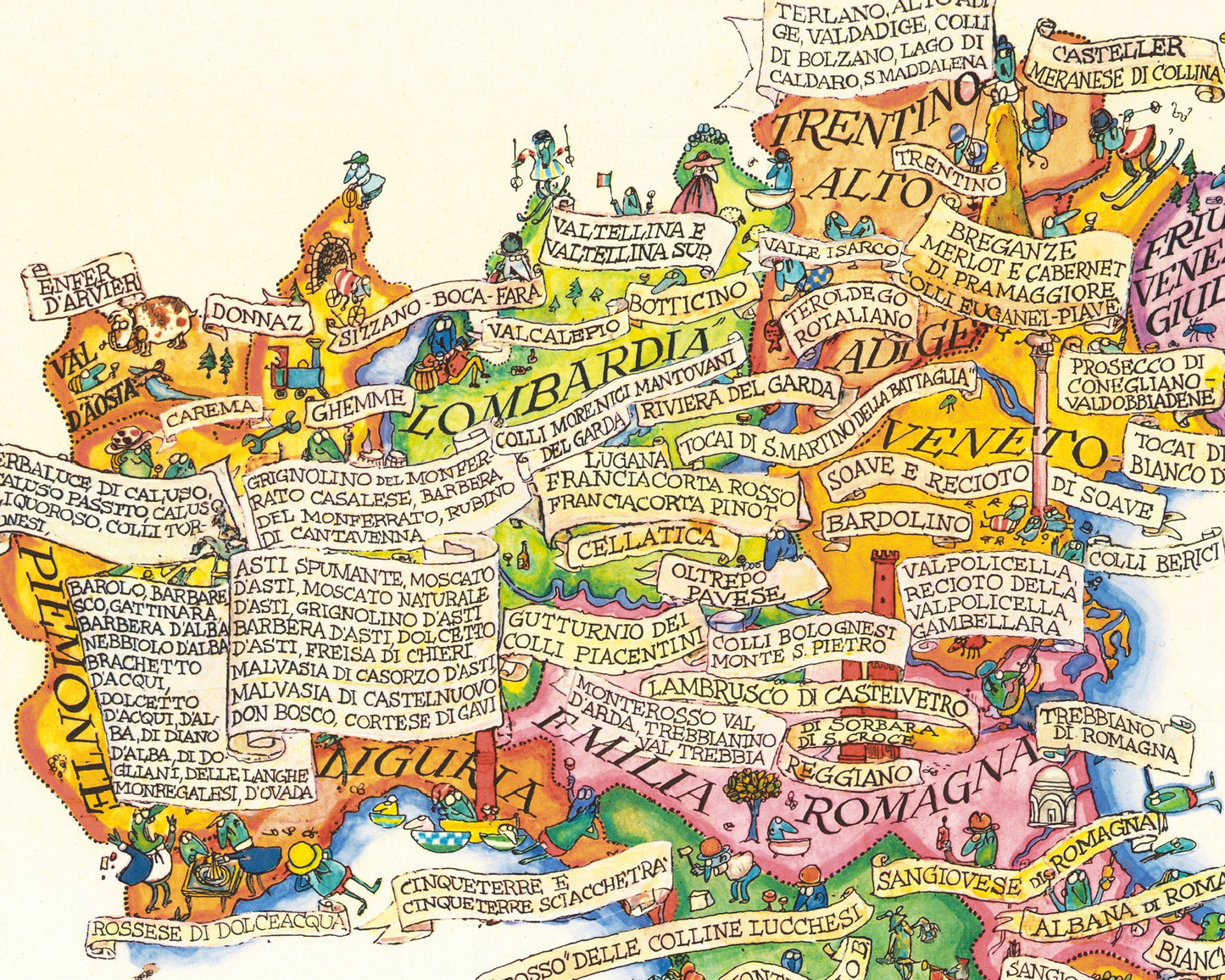 Pictorial WINE map of ITALY Sardinia and Sicily - Vini D'Italia 1976