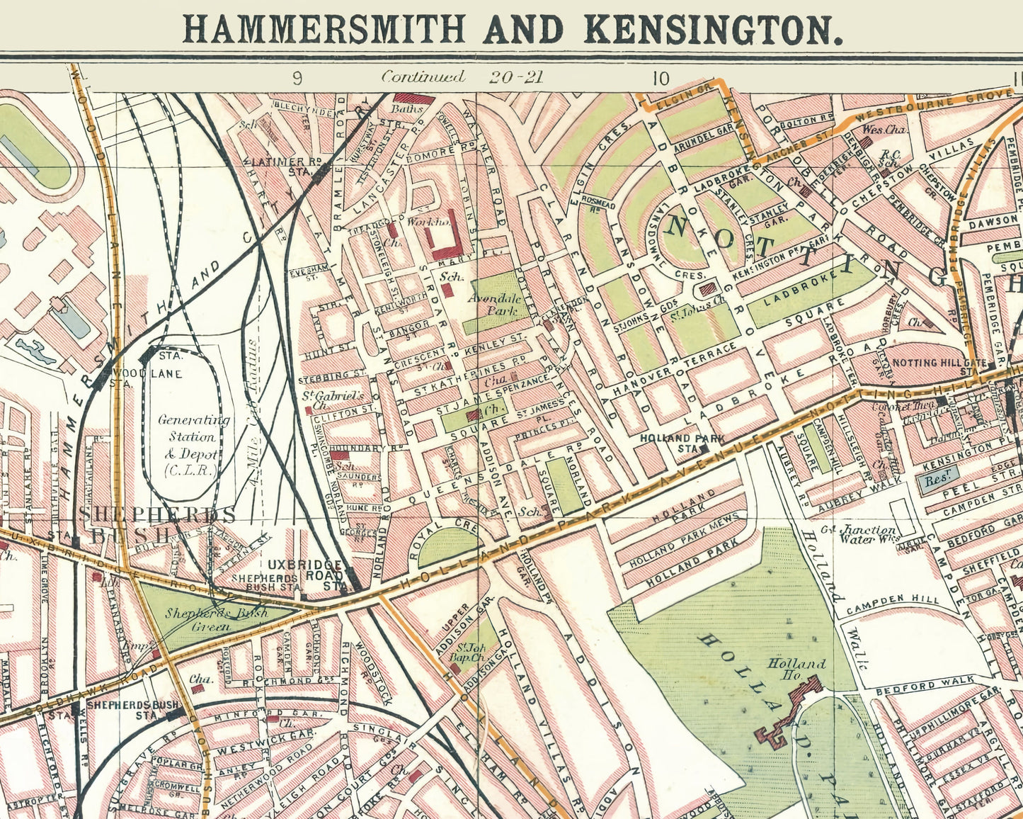 Hammersmith KENSINGTON Shepherds Bush Street Map 1921 Sheet 32/33