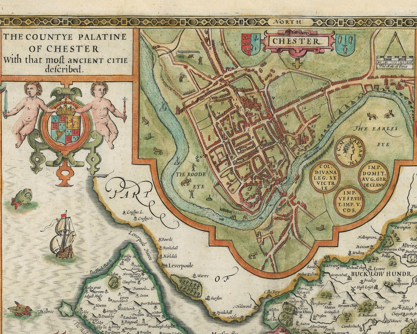 Old CHESHIRE Map by John Speed 1611