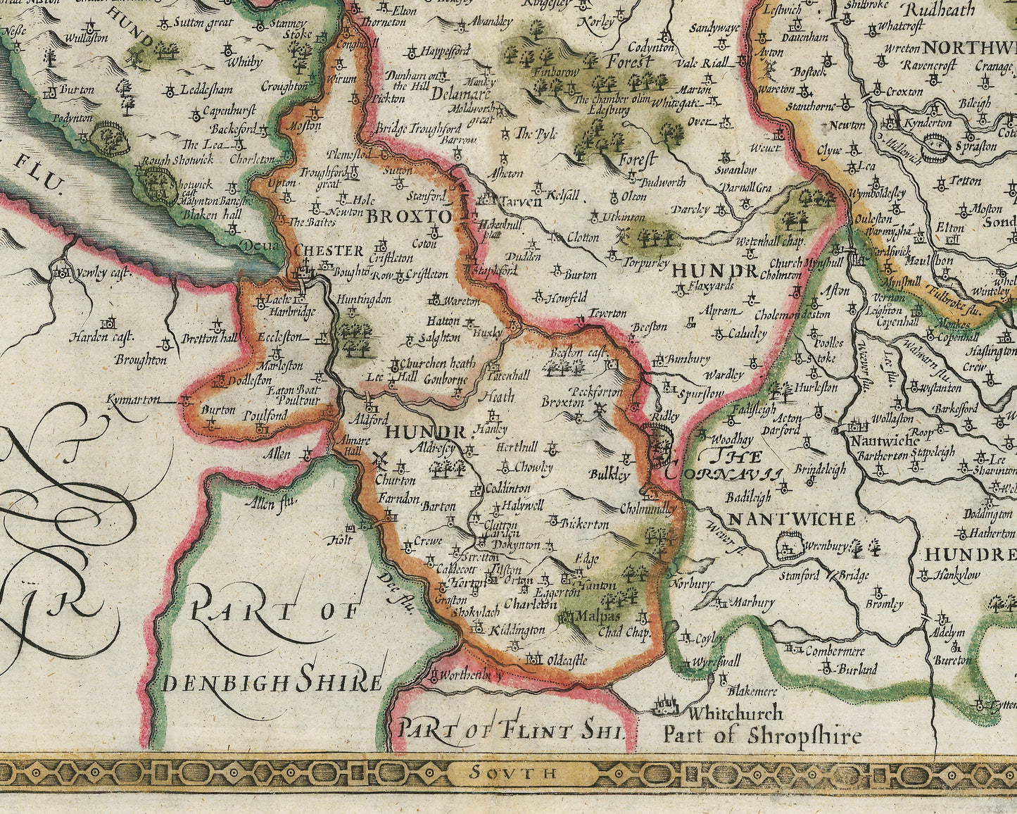 Old CHESHIRE Map by John Speed 1611