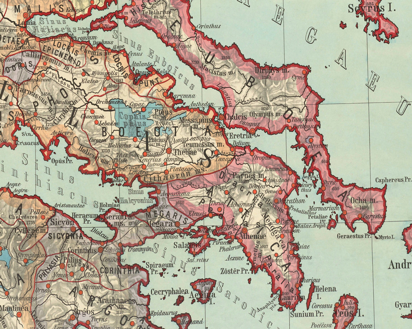GRAECIA Fascinating Classical GREECE map by Albert Von Kampen 1889