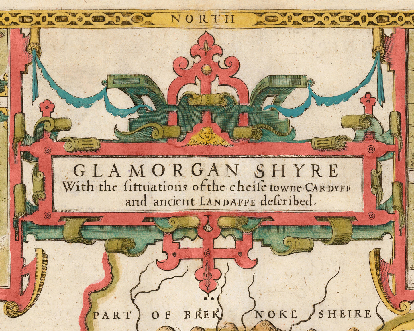 Old GLAMORGAN map by John Speed 1611 Cardiff Swansea Neath Bridgend