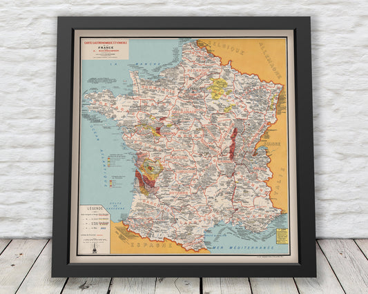 Old GASTRONOMIC Map of FRANCE by Alain Bourguignon Paris Bordeaux