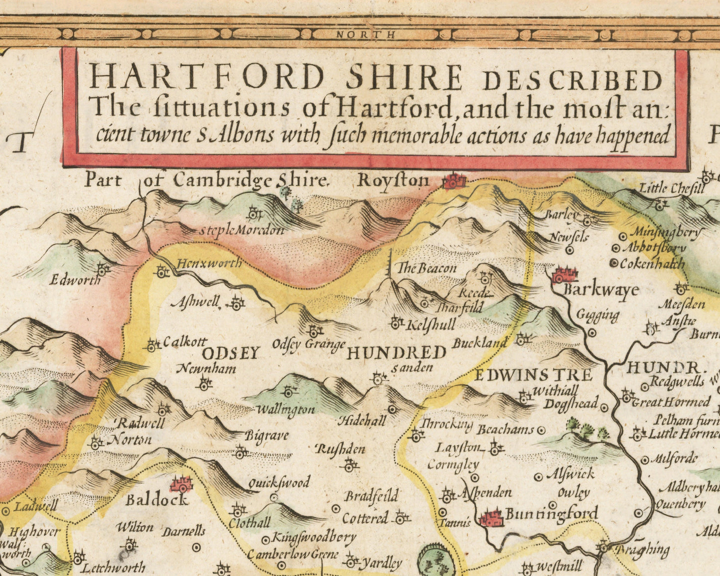 Old HERTFORDSHIRE map by John Speed 1611 St Albans Watford Stevenage