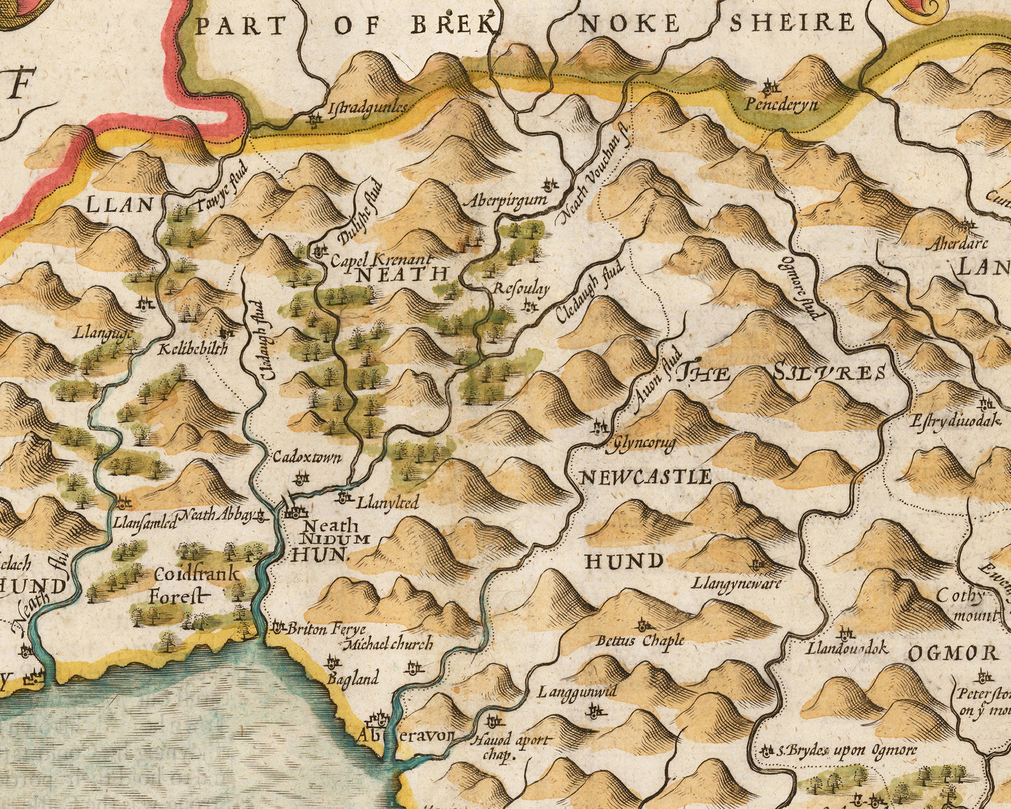 Old GLAMORGAN map by John Speed 1611 Cardiff Swansea Neath Bridgend