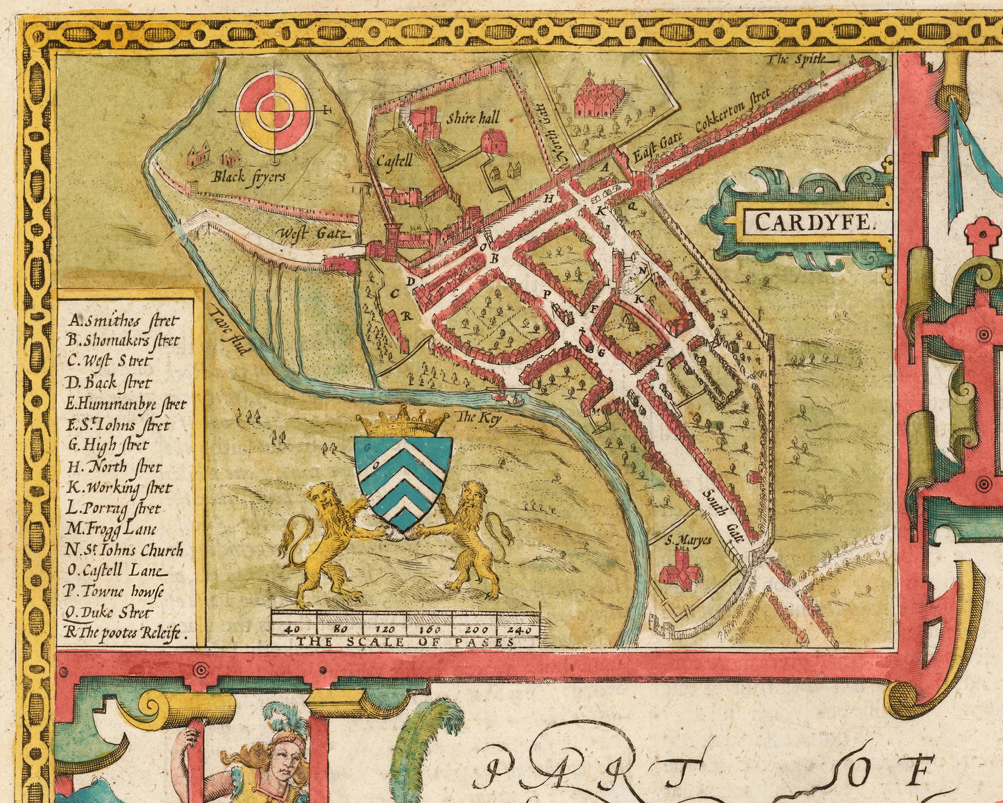 Old GLAMORGAN map by John Speed 1611 Cardiff Swansea Neath Bridgend