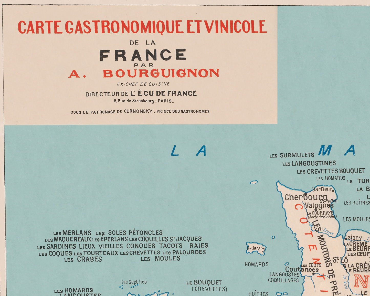 Old GASTRONOMIC Map of FRANCE by Alain Bourguignon Paris Bordeaux