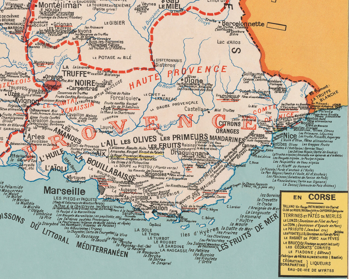 Old GASTRONOMIC Map of FRANCE by Alain Bourguignon Paris Bordeaux