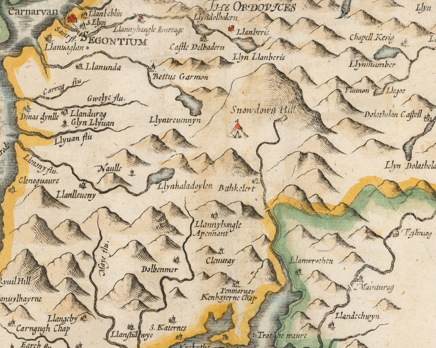 Old CAERNARFON map John Speed 1611 Caernarfon Snowdon Gwynedd Bangor